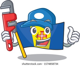 Plumber flag madeira on cartoon character mascot design