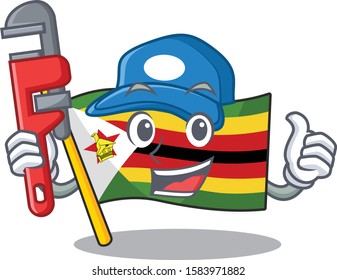 Plumber flag zimbabwe on cartoon character mascot design