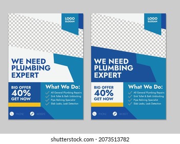 Plumber Flyer Templates Design. Editable A4 Size Template