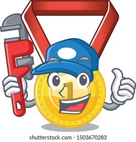 Plumber gold medal hung on cartoon wall