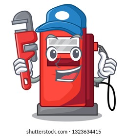 Plumber gosoline pump front the cartoon house