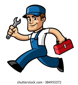 Plumber, he is running and carries a spanner in his hand