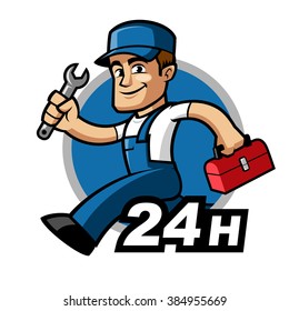 Plumber, he is running and carries a spanner in his hand