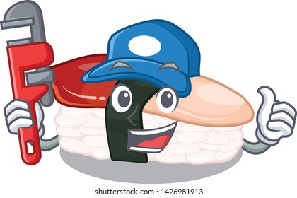 Plumber hokkigai sushi is served cartoon table