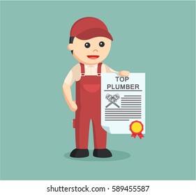 plumber holding top plumber certificate