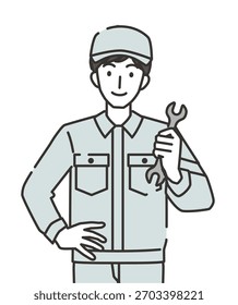 Llave de sujeción de fontanero – Ilustración del trabajador de mantenimiento