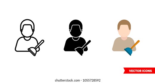 
Plumber icon of 3 types: color, black and white, outline. Isolated vector sign symbol.