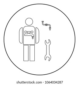 Plumber  icon black color in circle or round vector illustration