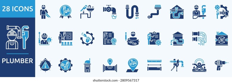 plumber
- Icon Collection. Thin glyph blue Set contains such Icons as tradesperson, plumber specialized, installing plumber  and more. Simple web icons set
