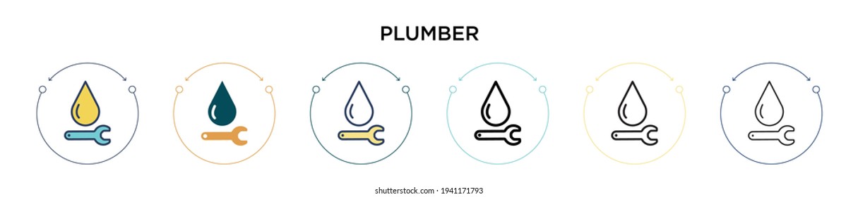 Plumber icon in filled, thin line, outline and stroke style. Vector illustration of two colored and black plumber vector icons designs can be used for mobile, ui, web