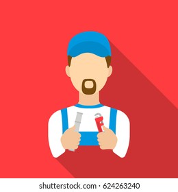 Plumber icon in flat style isolated on white background. Plumbing symbol stock vector illustration.