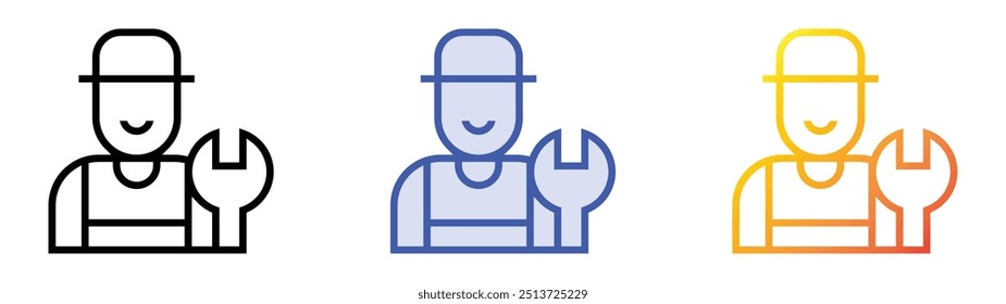 Icono de plomero. Lineal, relleno azul y diseño de estilo degradado aislado sobre fondo blanco