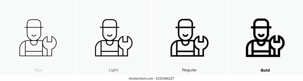 ícone de encanador. Design fino, leve, regular e negrito, isolado no fundo branco