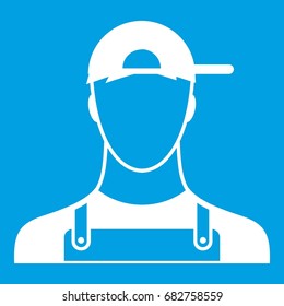 Plumber icon white isolated on blue background vector illustration