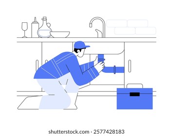 Plumber isolated cartoon vector illustrations. Professional plumber fixing a water pipe and drain, indoor repair service, household maintenance, handyman working, small business vector cartoon.