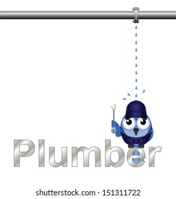 Plumber with leaking pipe isolated on white background