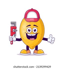 Plumber lemon cartoon mascot character vector illustration design