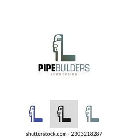 Plumber Letter L Logo of pipe wrench symbol vector plumbing repair icon service company workman clipart