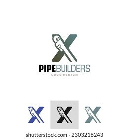 Letra de plomo X Logotipo de símbolo de llave de tubería vector reparación de fontanería icono de la empresa de servicios de trabajo clipart