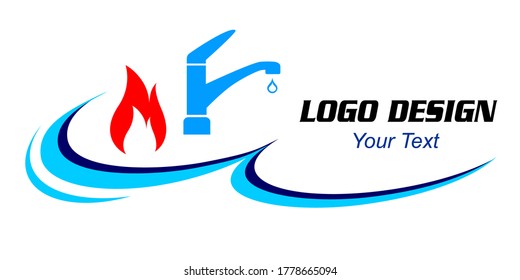Plumber logo with fire flame and water tap.