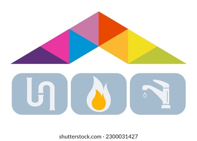 Plumber logo with fire flame and water tap.