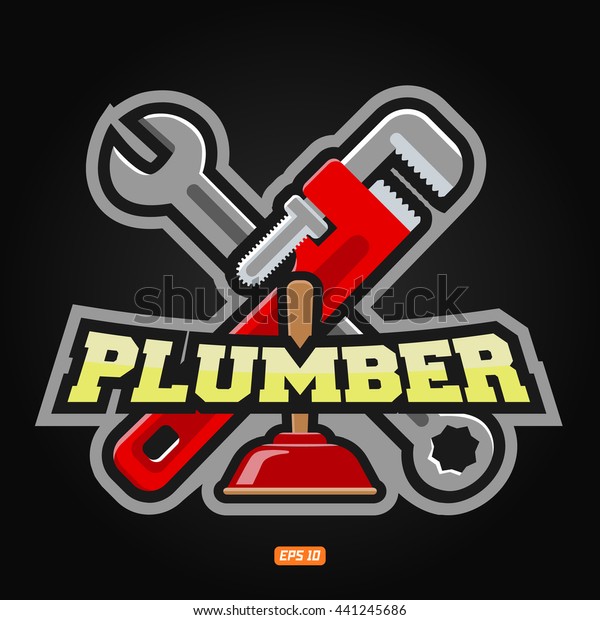 Plumber Logo Vector Illustration Wrench Pipe Stock Vector (Royalty Free