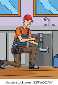 Plumber Man Colored Cartoon Illustration