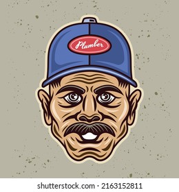 Plumber man with mustache ​in cap vector illustration in colorful cartoon style isolated on light background
