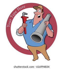 Plumber / A man poses with a pipe and a wrench.