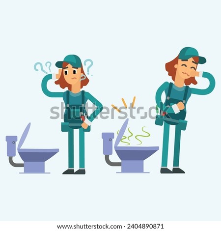 Plumber man and woman in uniform working in the bathroom vector illustration.