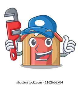 Plumber mascot dog house of wood home