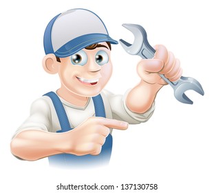 Plumber Mechanic Engineer Overalls Pointing Holding Stock Vector ...