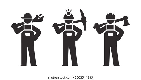 Plumber, miner and lumberjack icons on white background. Vector illustration.