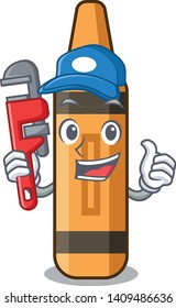 Plumber orange crayon cartoon.
