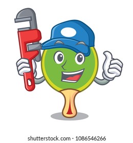 Plumber ping pong racket mascot cartoon