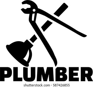 Plumber with pipe wrench und plunger