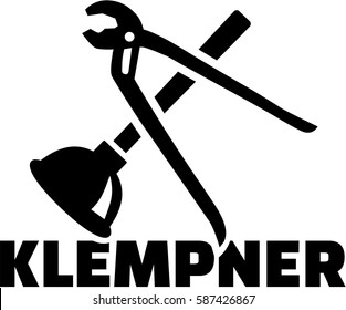 Plumber with pipe wrench und plunger german