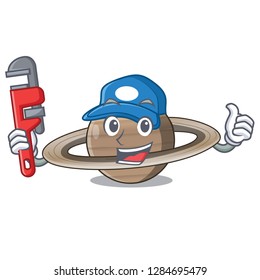 Plumber planet saturn above the sky cartoon