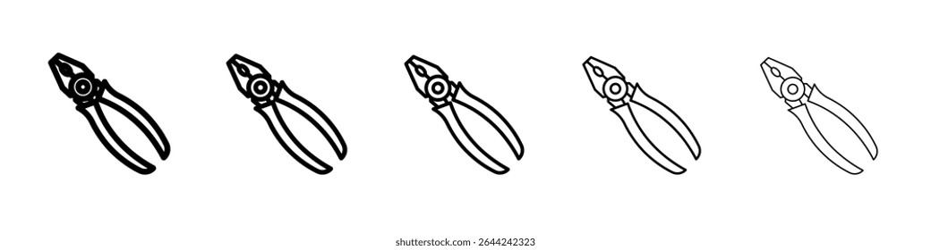 Plumber pliers icon thin outline logo mark set