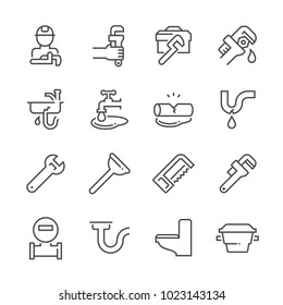 Plumber and plumbing tool icon set.