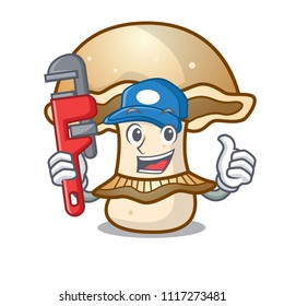 Plumber portobello mushroom mascot cartoon