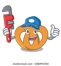 Plumber pretzel mascot cartoon style