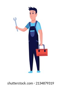 Plumber. Professional plumbing work service. Cartoon handymen repairing engineering systems with tool. Repair service and maintenance concept. Water service installing and supply