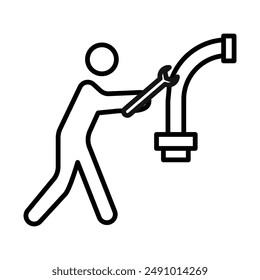 Plumber repairing pipe icon Black line art vector logo