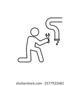 Plumber repairing pipe icon Flat illustration sign