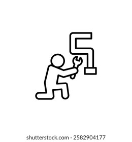 Plumber repairing pipe icon Flat fill set collection