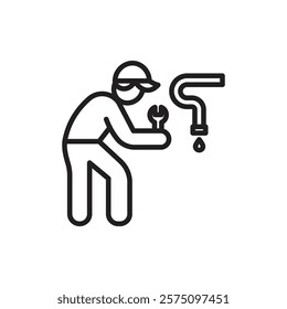 Plumber repairing pipe icon Simple thin outline