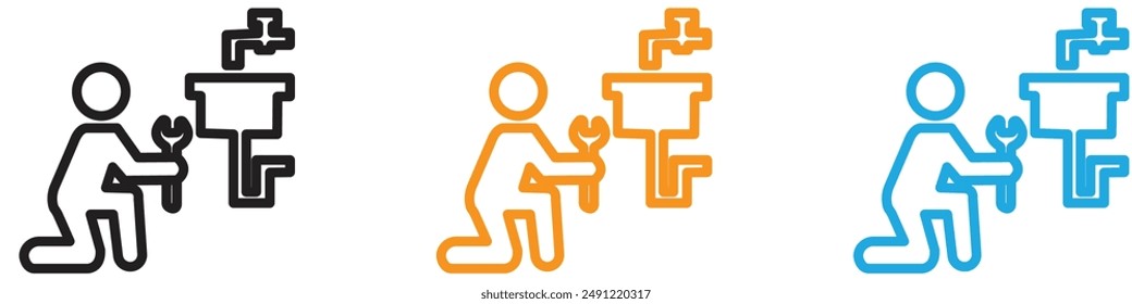 Plumber repairing pipe vector logo set collection for web app ui