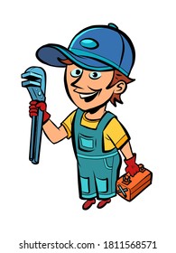 plumber repairman, professional. Comics caricature pop art retro illustration hand drawn