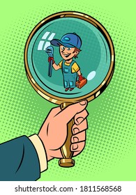 plumber repairman, professional. small business concept. Comics caricature pop art retro illustration hand drawn